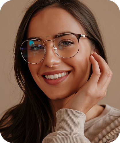 Mulher sorrindo usando óculos